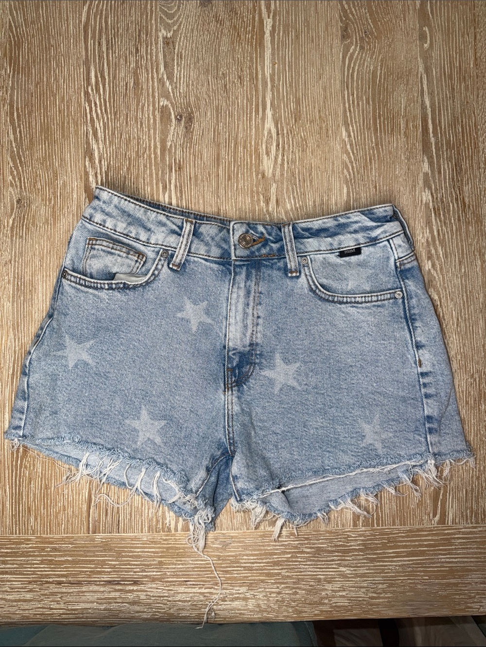 Mavi Light Blue Star-Print Denim Cutoff Shorts